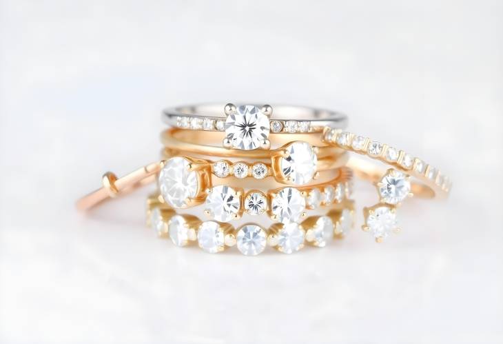 Fashionable Diamond Stacked Rings in White, Yellow, and Rose Gold